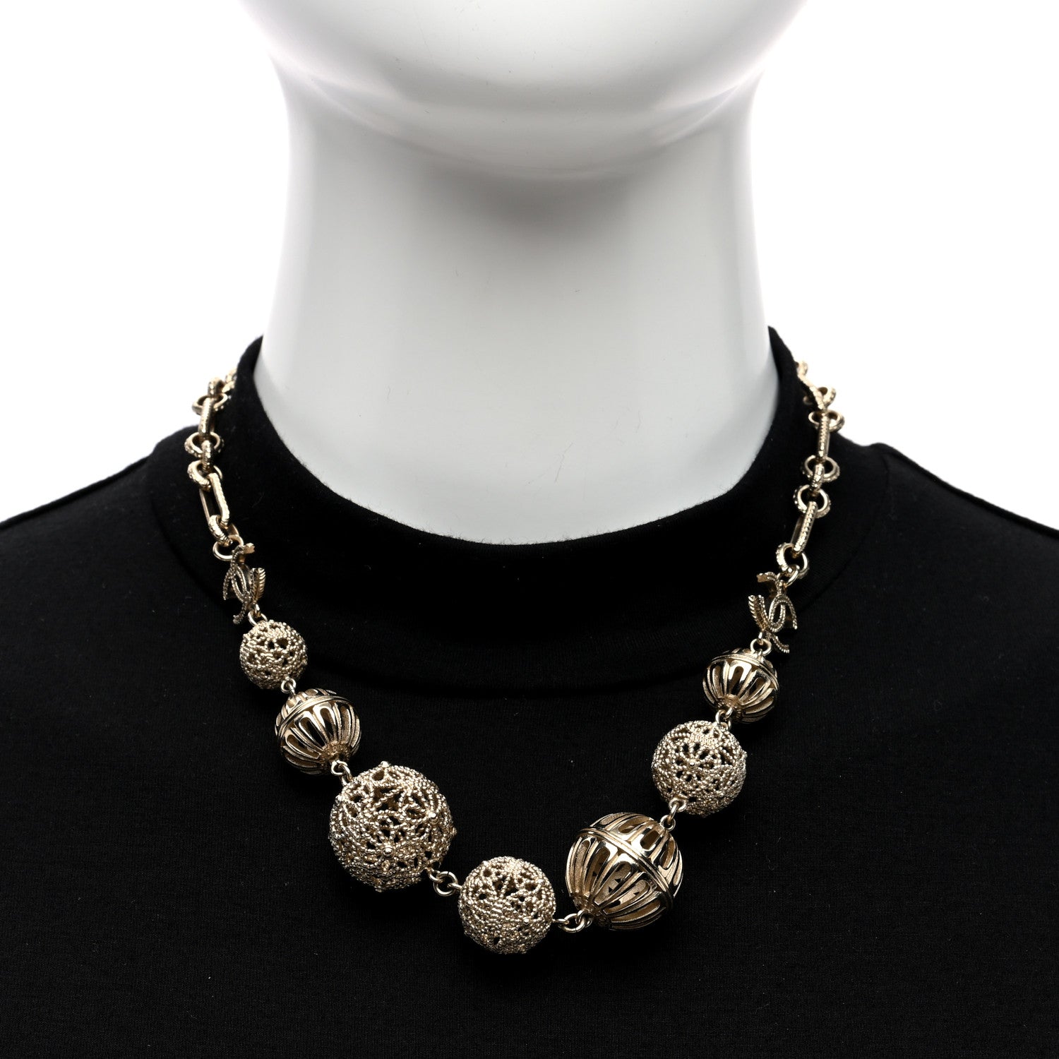 Chanel Metal CC Ball Chain Necklace Gold Gold 2 of 4