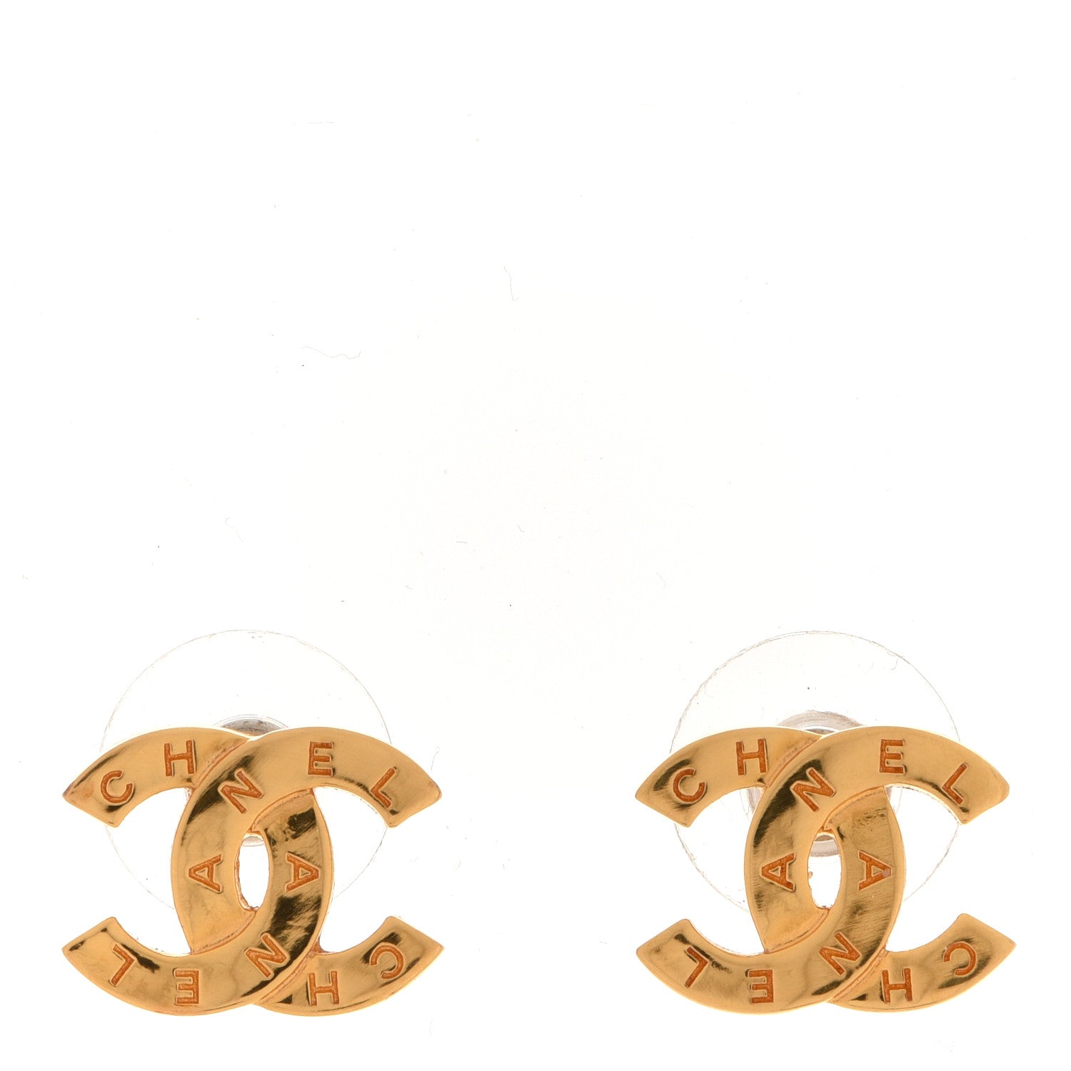 Chanel Metal CC Paris Button Stud Earrings Gold 1 of 4