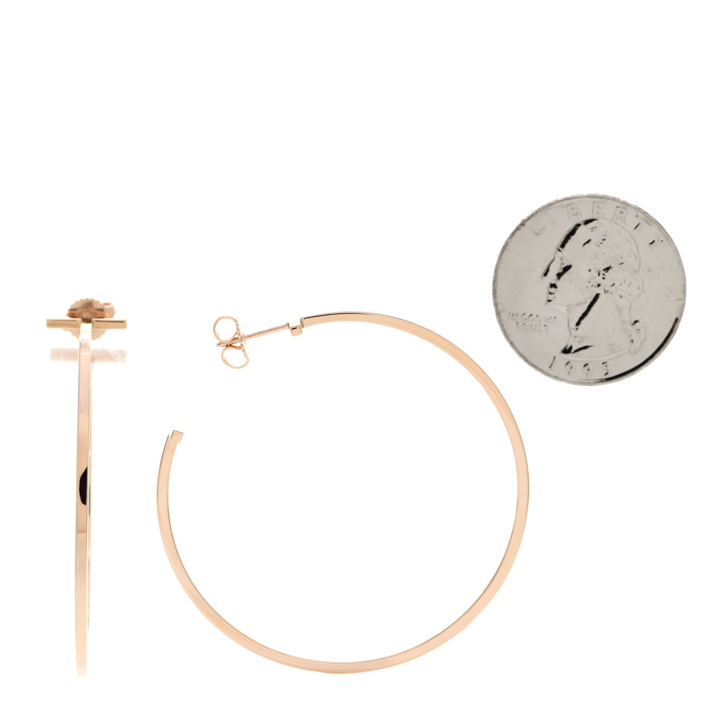 Tiffany 18K Rose Gold Extra Large T Wire Hoop Earrings 2 of 5