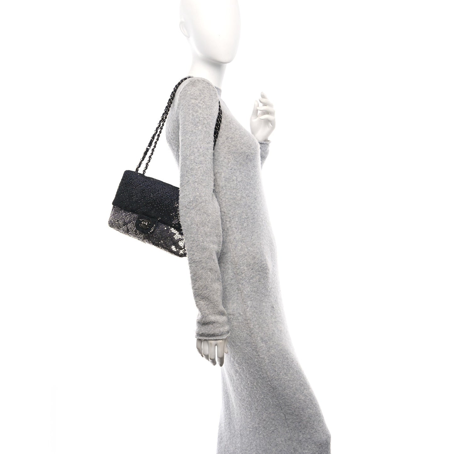 Sequin Quilted Small Single Flap Black Silver