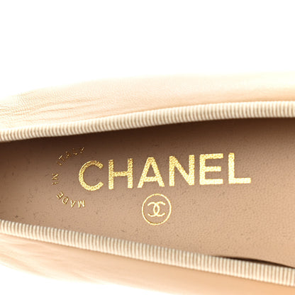 Chanel Lambskin Cap Toe CC Ballerina Flats 38 Beige Black 8 of 9