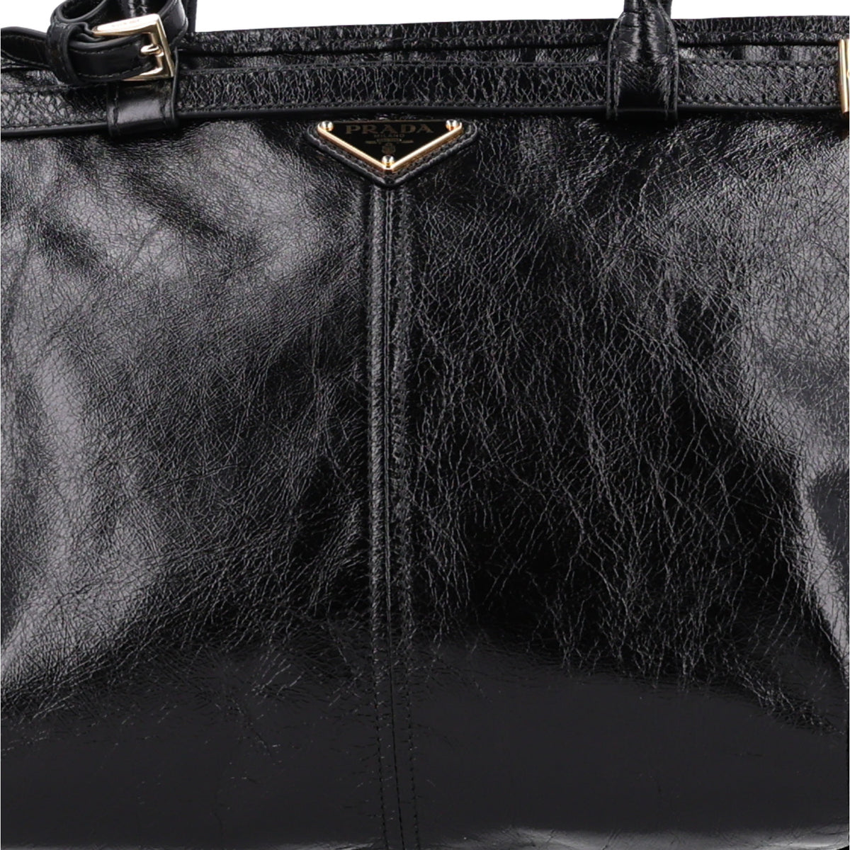 Glossy Calfskin Triangle Large Bonnie Shoulder Bag Black