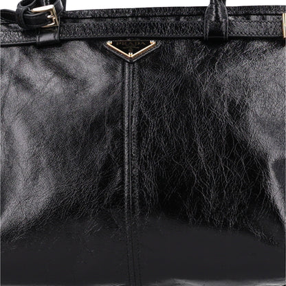 Prada Glossy Calfskin Triangle Large Bonnie Shoulder Bag Black 7 of 9