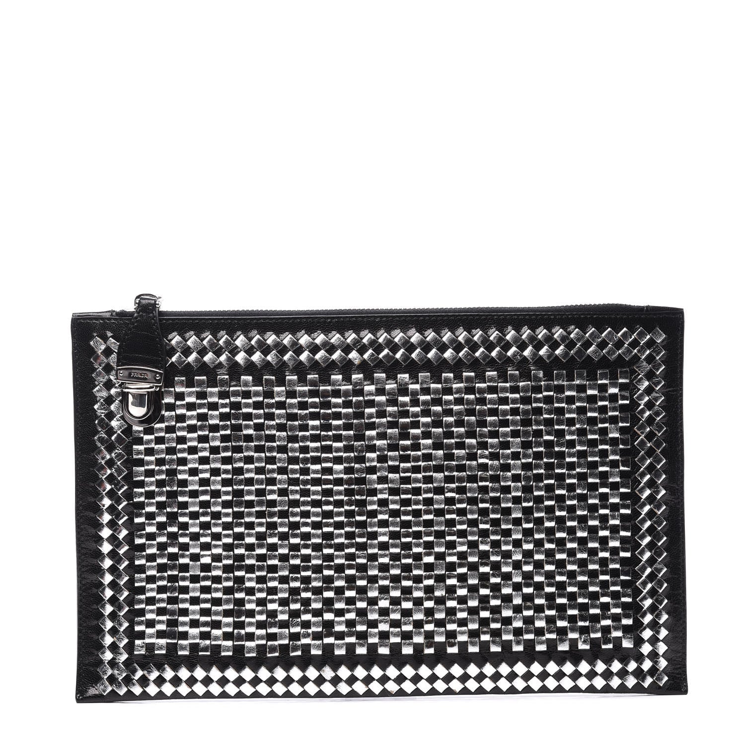 Prada Goatskin Woven Pouch Black Argento 1 of 20