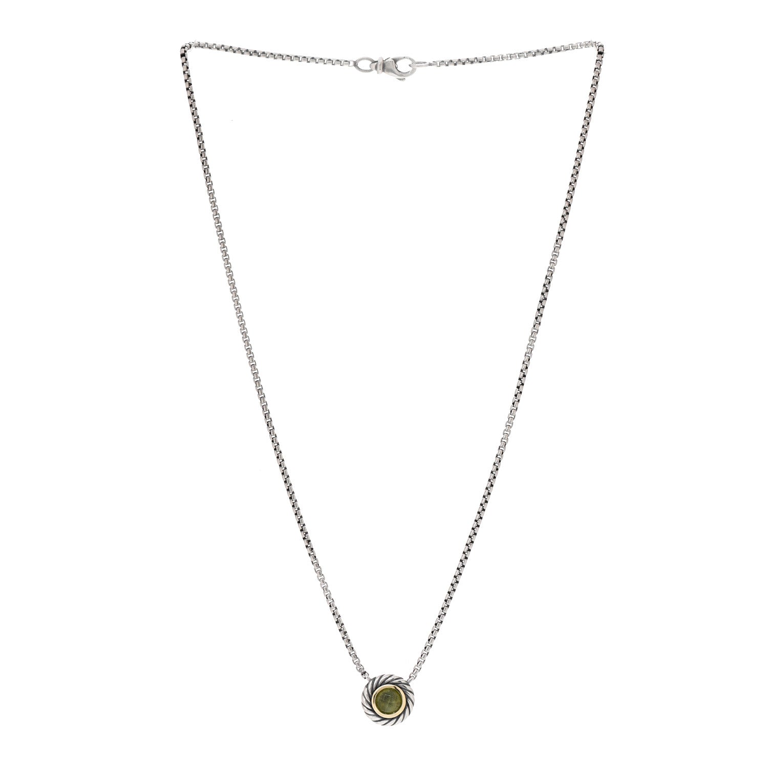 David Yurman Sterling Silver 18K Yellow Gold Peridot Cookie Pendant Necklace 3 of 4
