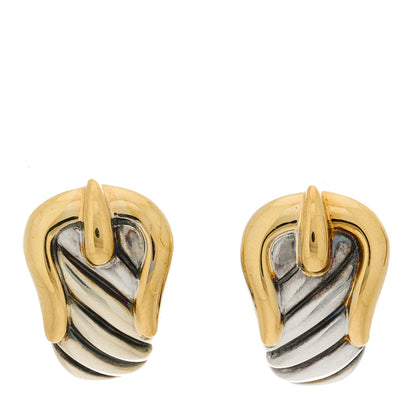 David Yurman Sterling Silver 18K Yellow Gold Buckle Earrings 1 of 4