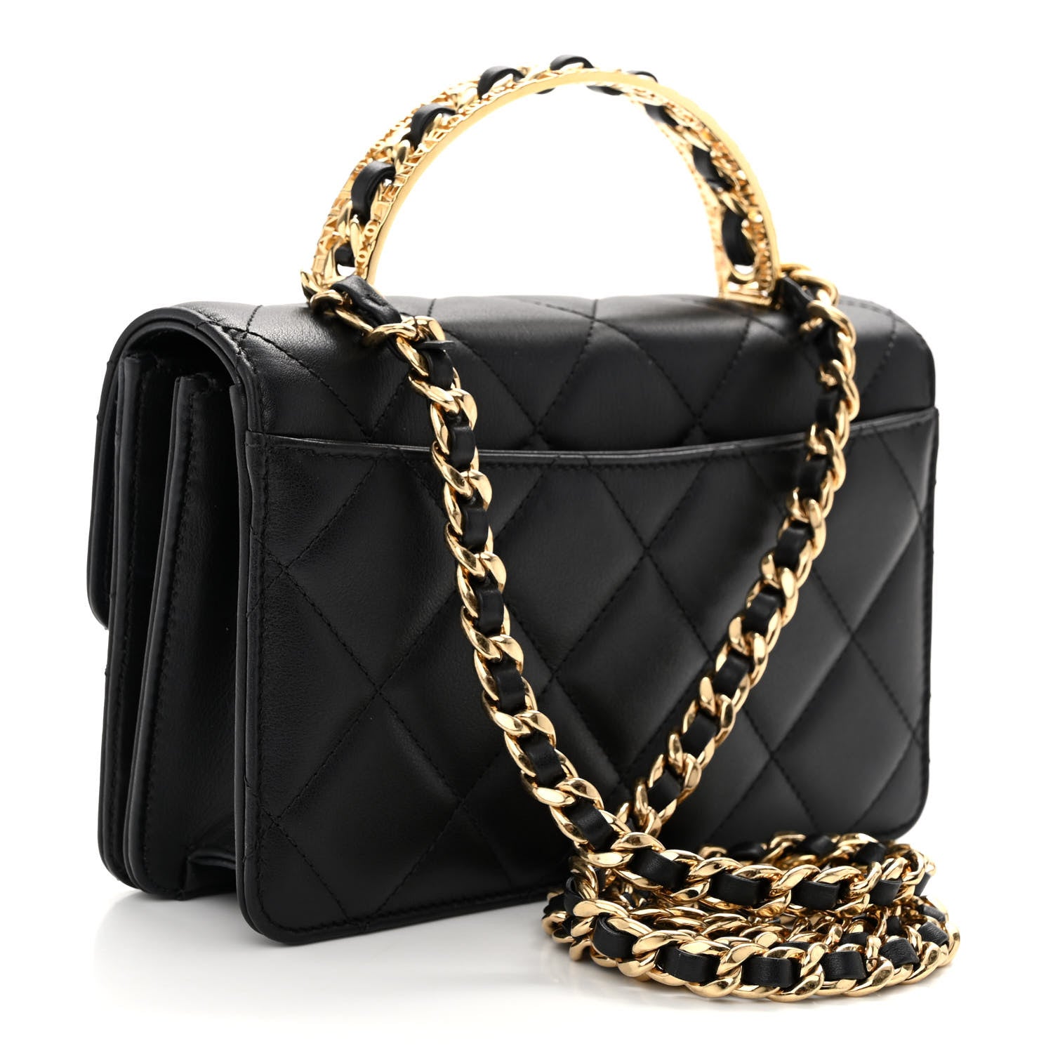 Chanel Lambskin Quilted Chain Logo Top Handle Flap Black 3 of 11