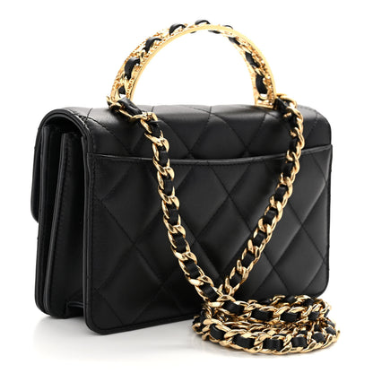 Chanel Lambskin Quilted Chain Logo Top Handle Flap Black 3 of 11