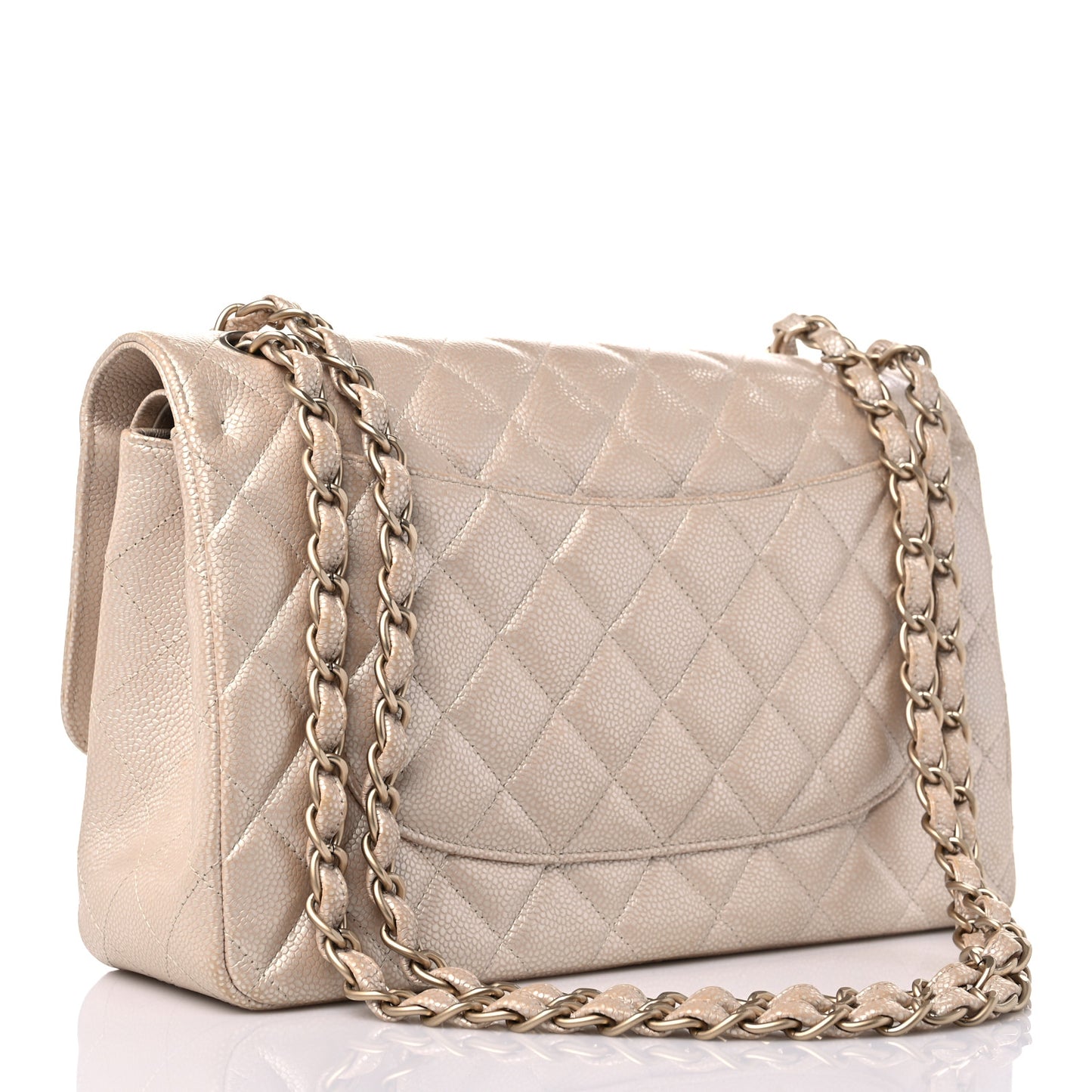 Pearly Caviar Quilted Jumbo Double Flap Light Beige
