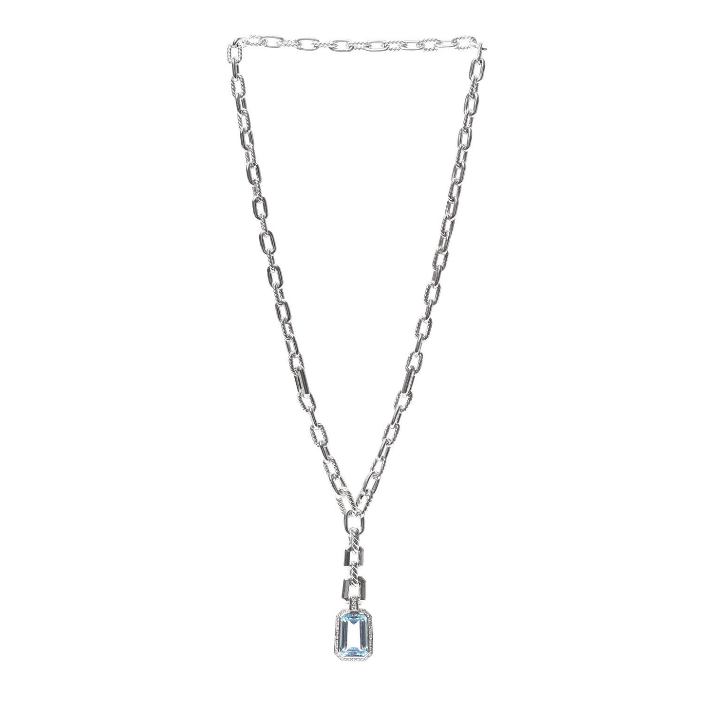 Sterling Silver Diamond Blue Topaz Stax Pendant Necklace