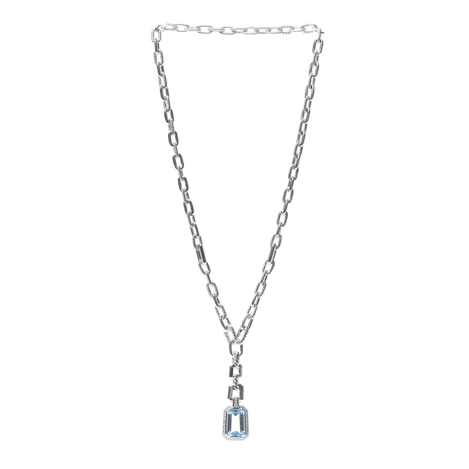 David Yurman Sterling Silver Diamond Blue Topaz Stax Pendant Necklace 3 of 5