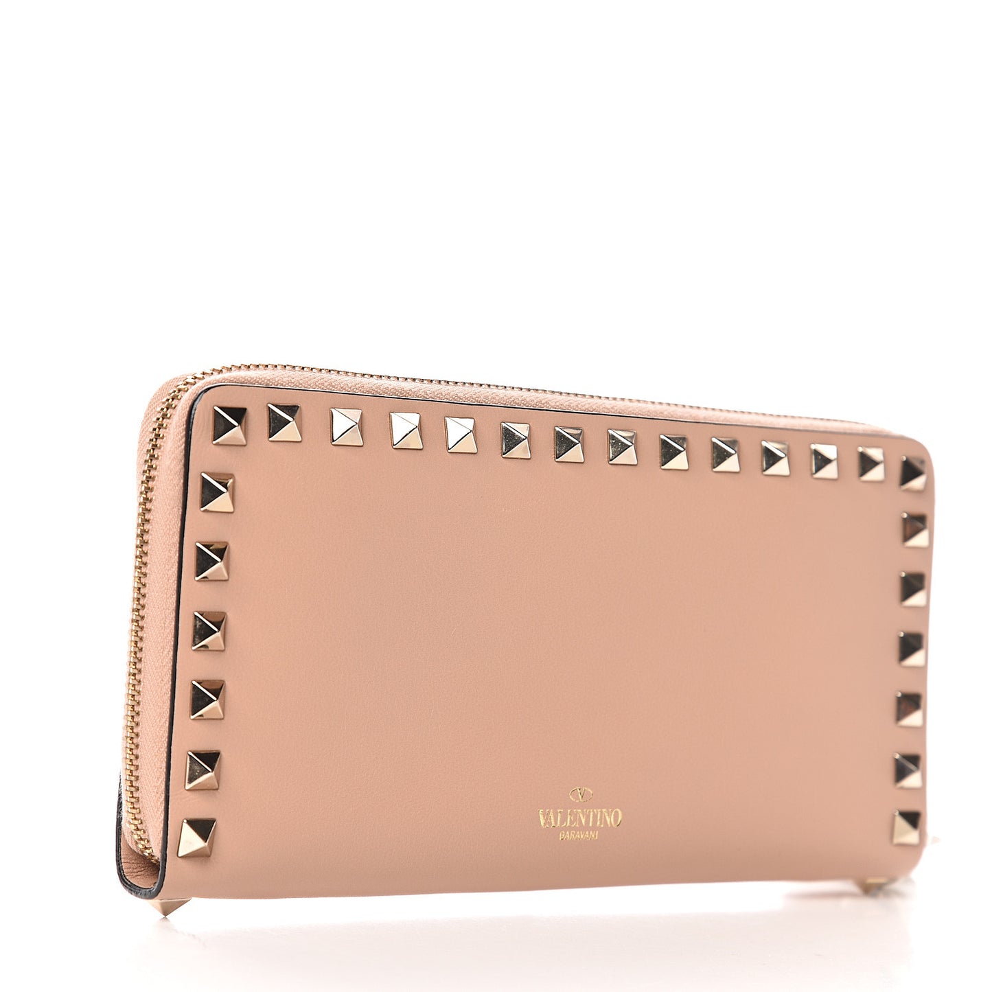Calfskin Rockstud Zip Around Wallet Skin Sorbet