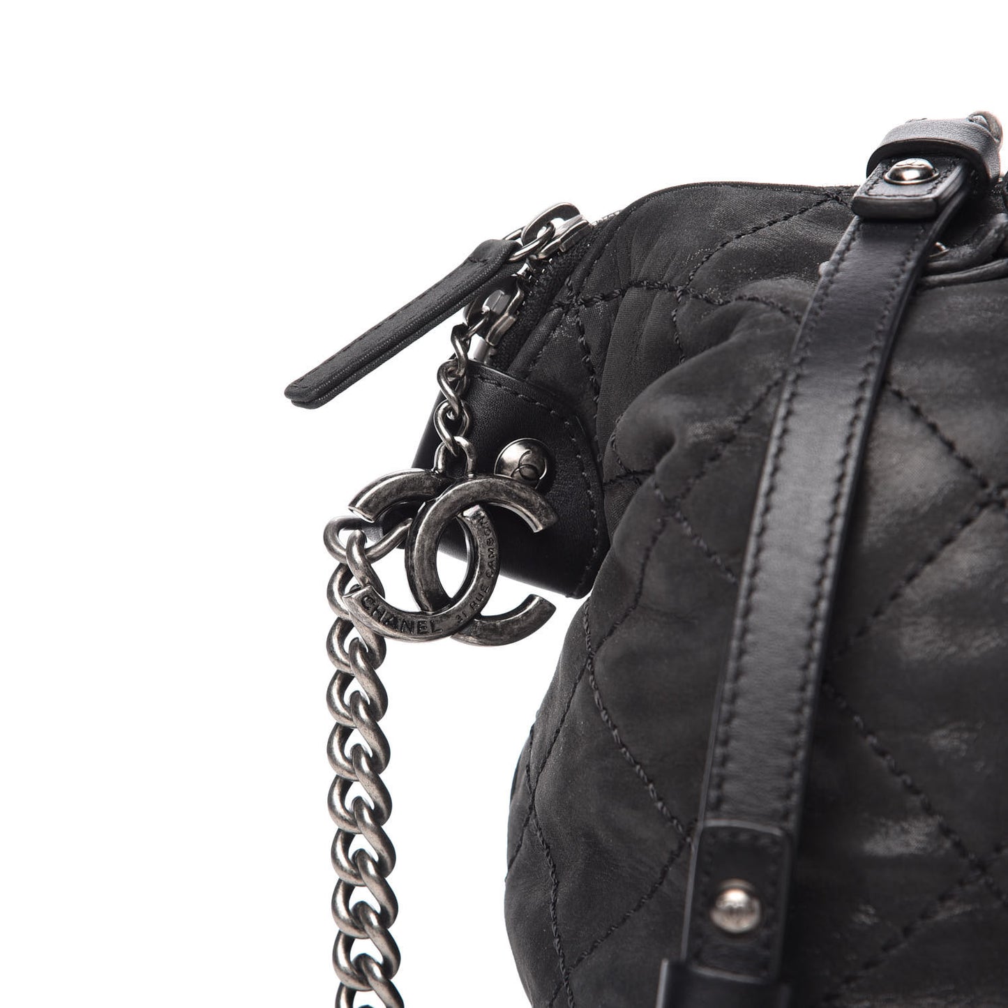 Iridescent Calfskin Quilted Coco Daily Shoulder Bag Black