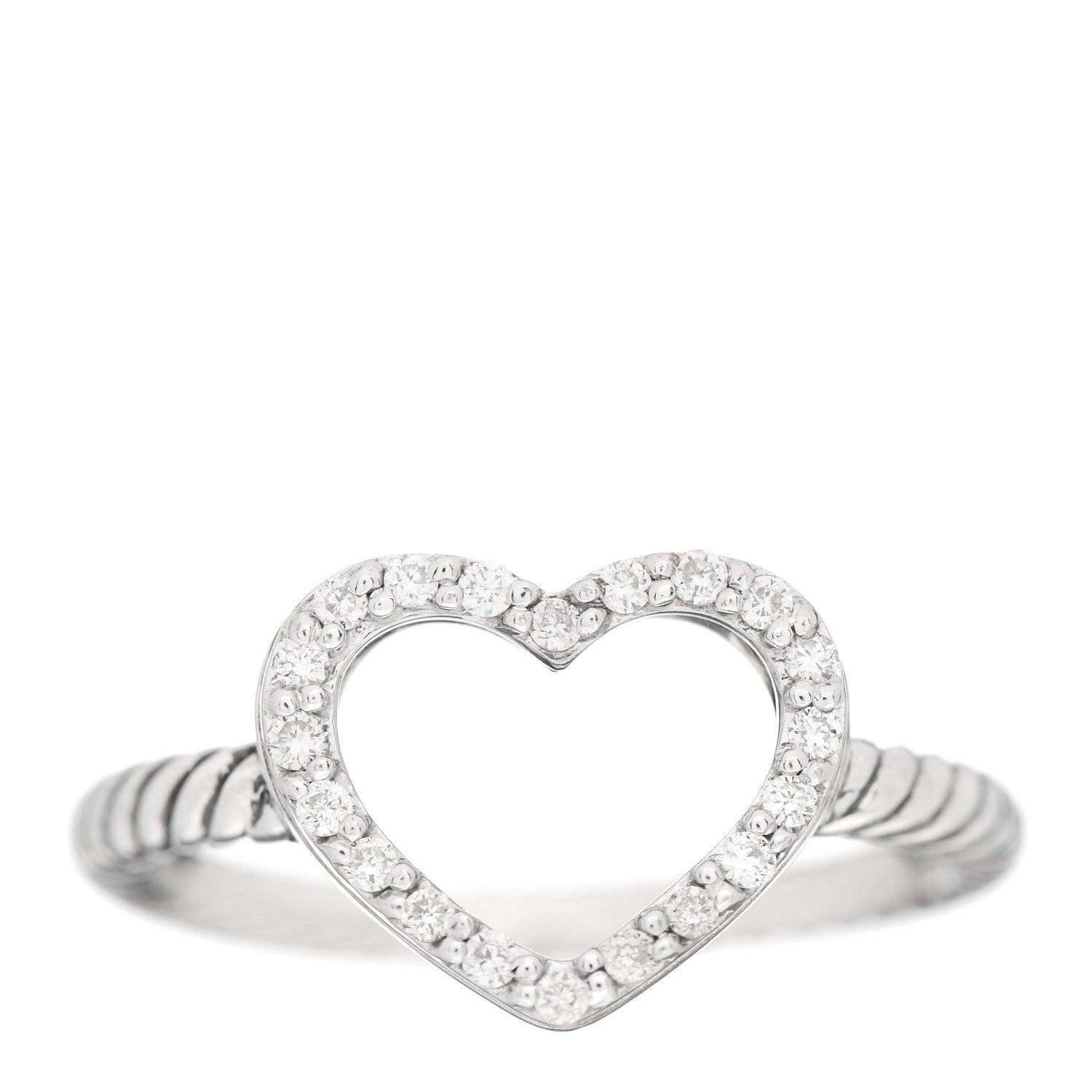 David Yurman Sterling Silver Diamond 10mm Open Heart Ring 49 5 1 of 5