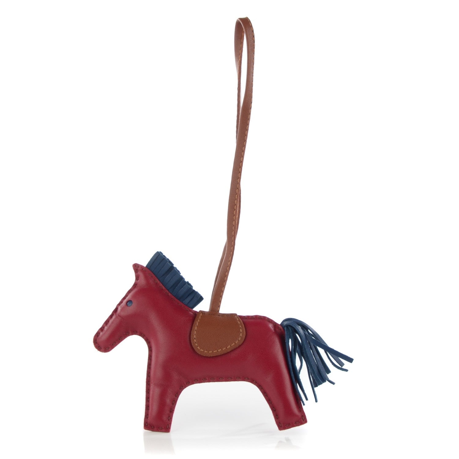 Hermes Milo Lambskin Grigri Rodeo Horse Bag Charm MM Rubis Bleu de Malte Fauve 1 of 4