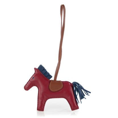 Hermes Milo Lambskin Grigri Rodeo Horse Bag Charm MM Rubis Bleu de Malte Fauve 1 of 4
