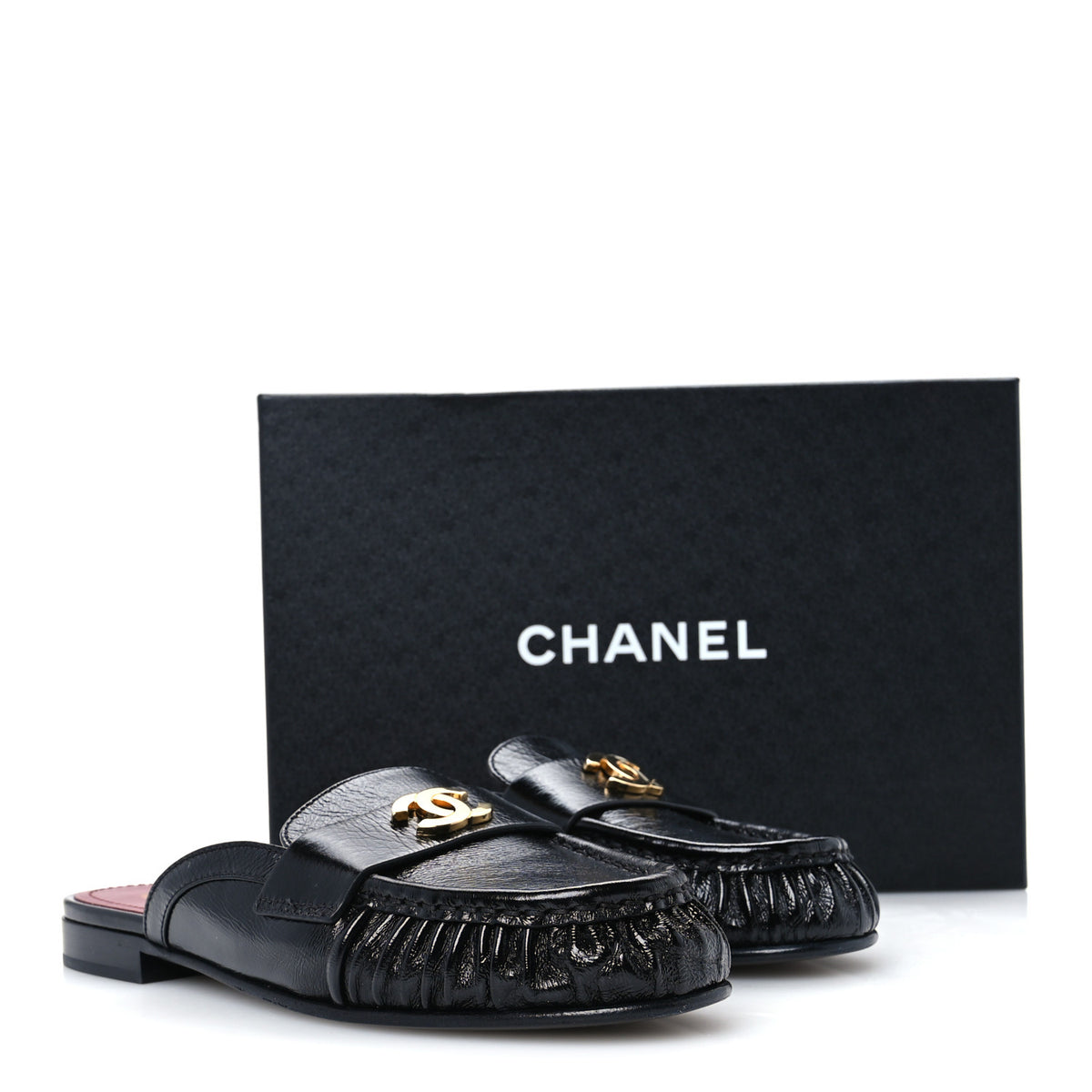 Shiny Crumpled Lambskin CC Mules 40 Black