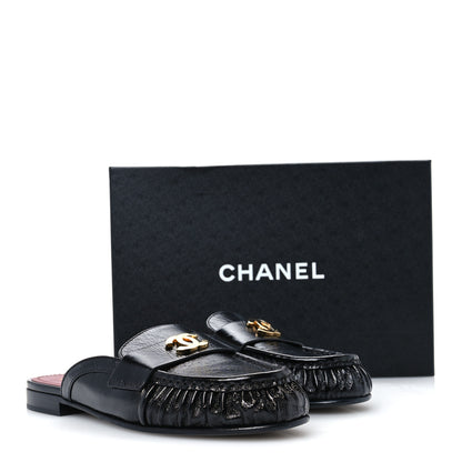 Chanel Shiny Crumpled Lambskin CC Mules 40 Black 10 of 10