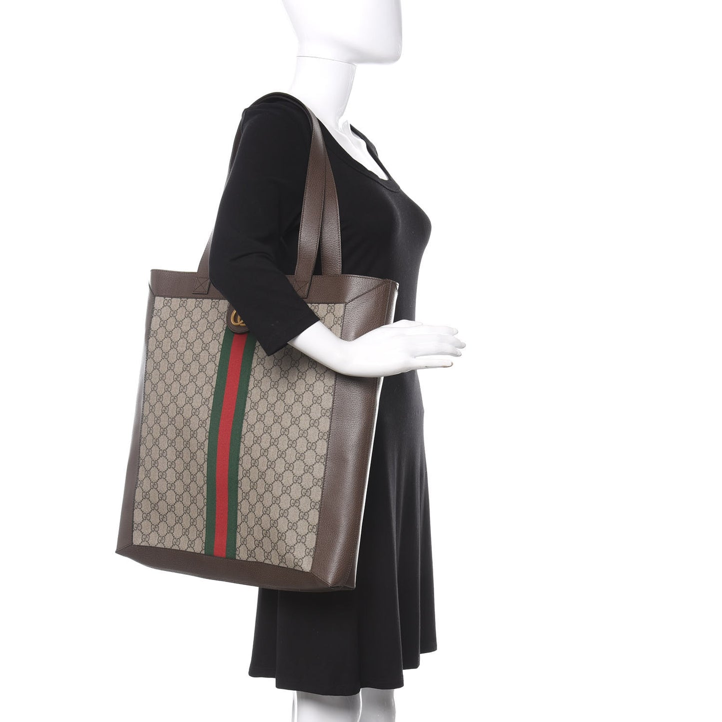 GG Supreme Monogram Web Large Ophidia Vertical Shopping Tote Brown