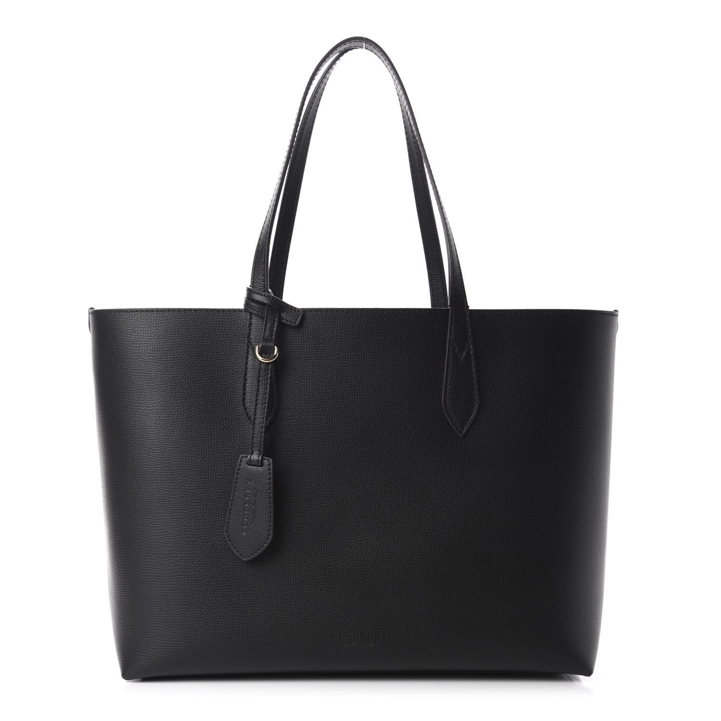 Grainy Calfskin Haymarket Check Medium Reversible Tote Black