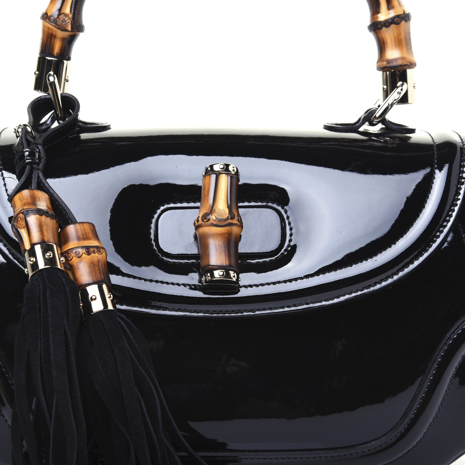 Gucci Patent Medium New Bamboo Top Handle Bag Black 11 of 15