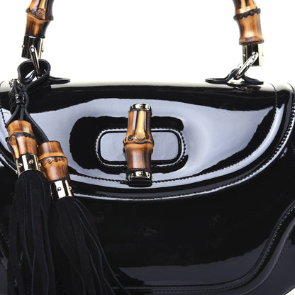 Gucci Patent Medium New Bamboo Top Handle Bag Black 11 of 15