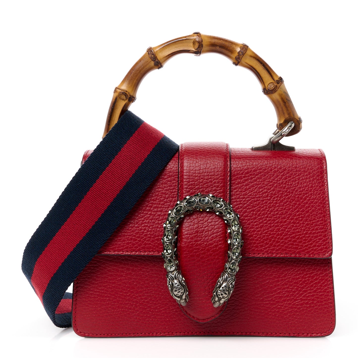 Dollar Calfskin Crystal Web Mini Dionysus Bamboo Top Handle Bag Hibiscus Red