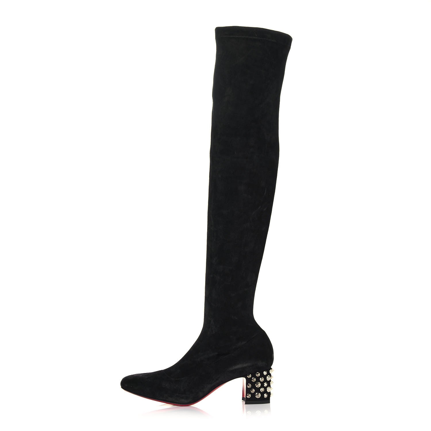 Christian Louboutin Veau Velours Spiked Study Stretch 55 Over The Knee Boots 39.5 Black 2 of 14