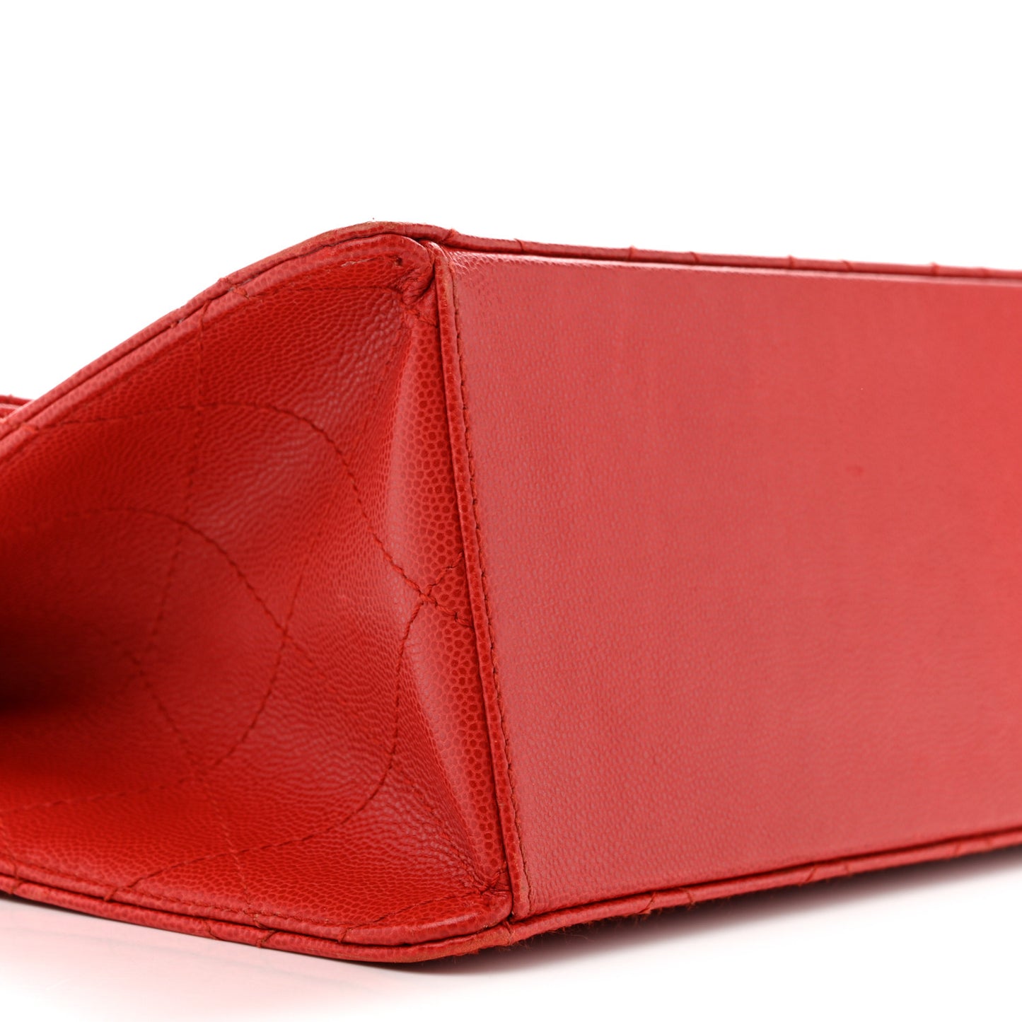 Caviar Stitched Flap Shoulder Bag Red