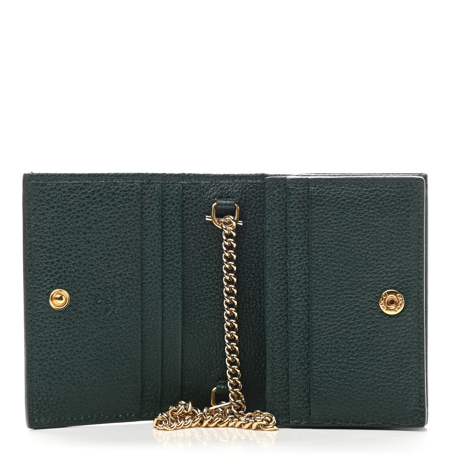 Gucci Grainy Calfskin Zumi Chain Card Case Wallet Vintage Green 5 of 7
