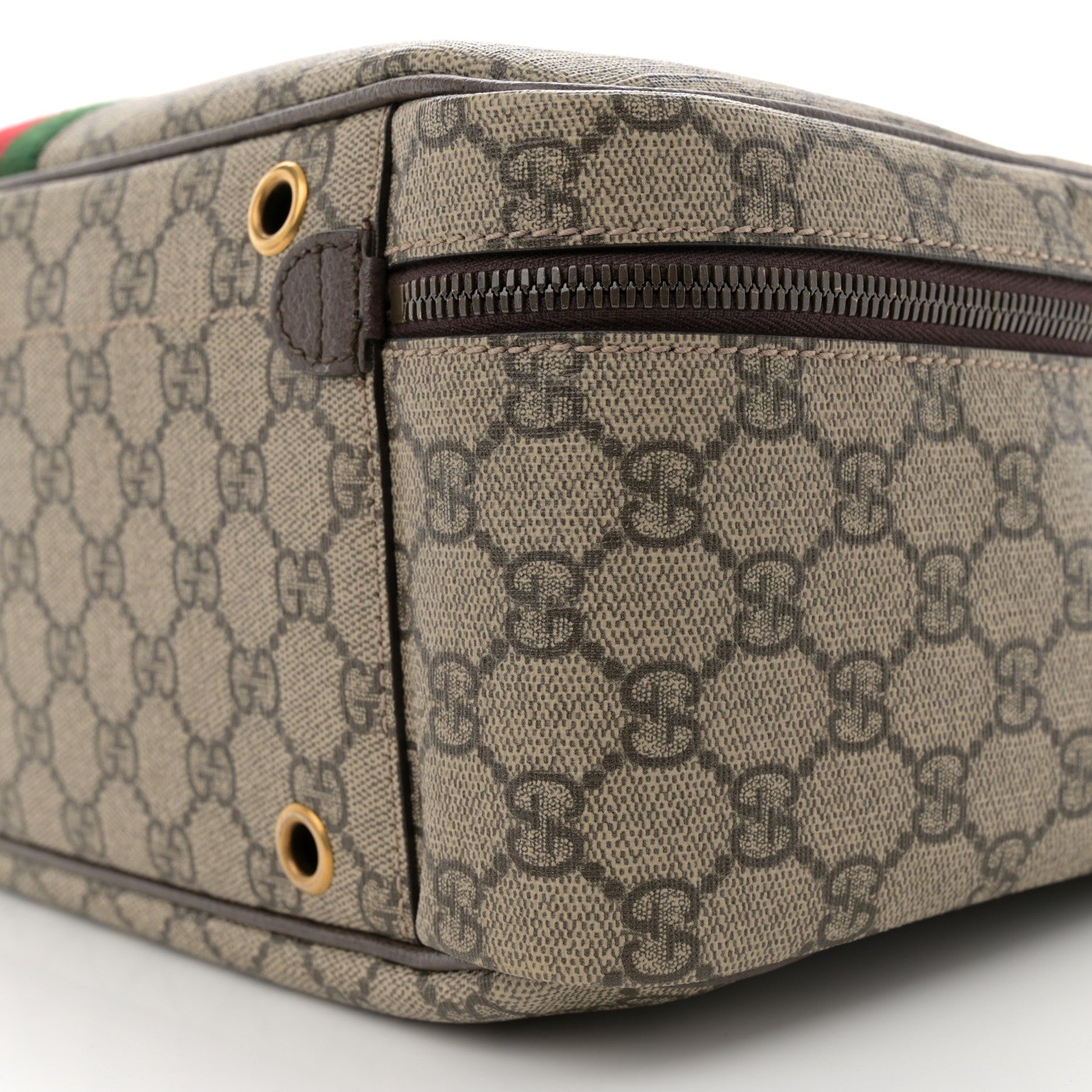 Gucci GG Supreme Monogram Textured Dollar Web Savoy Travel Shoe Bag Beige Ebony New Acero 9 of 10