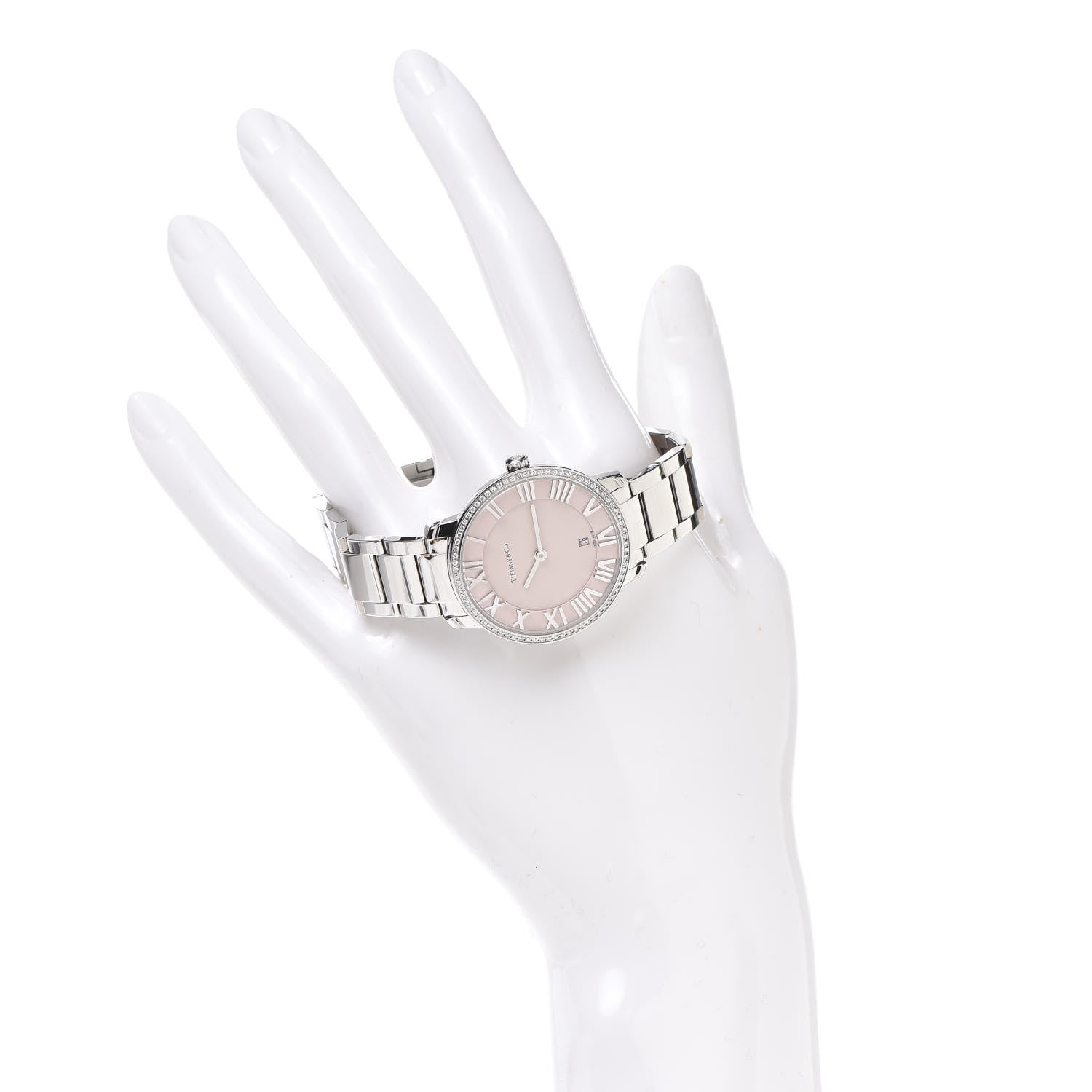 Tiffany Stainless Steel Diamond Bezel 31mm Atlas 2-Hand Quartz Watch Pink 2 of 6