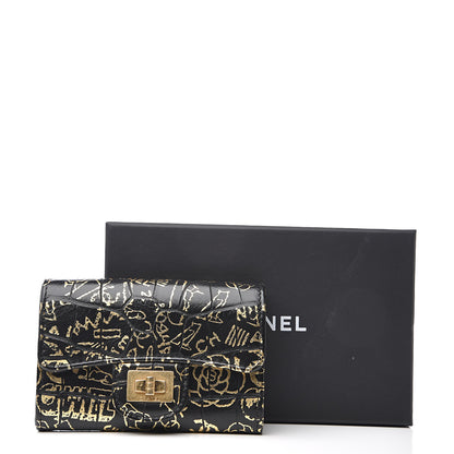 Chanel Calfskin Crocodile Embossed Graffiti Reissue Card Holder Wallet Black Gold 8 of 8