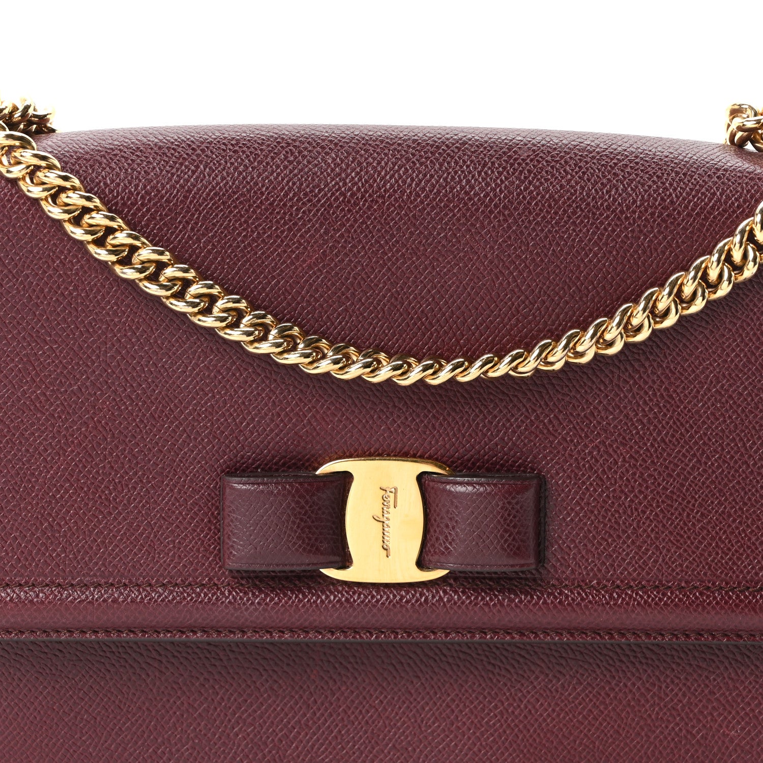 Salvatore Ferragamo Pebble Calfskin Ginny Vara Bow Shoulder Bag Burgundy 8 of 10