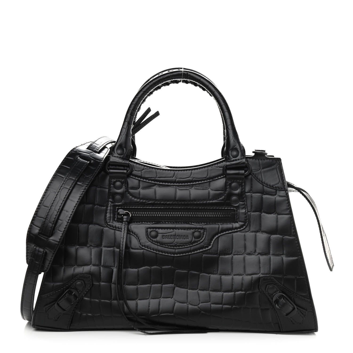 Balenciaga Semi Shiny Calfskin Crocodile Embossed Neo Classic Black Hardware S City Black 1 of 12