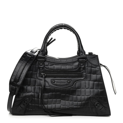 Balenciaga Semi Shiny Calfskin Crocodile Embossed Neo Classic Black Hardware S City Black 1 of 12