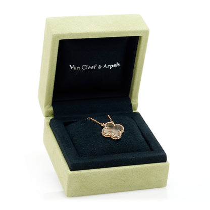 Van Cleef & Arpels 18K Rose Gold Gray Mother of Pearl Vintage Alhambra Pendant Necklace 6 of 6