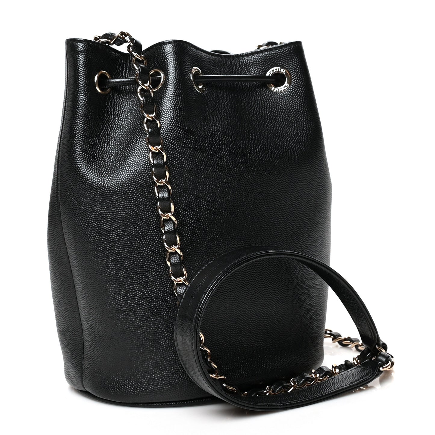 Caviar Deauville Drawstring Bucket Bag Black