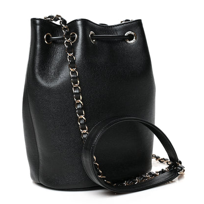 Chanel Caviar Deauville Drawstring Bucket Bag Black 3 of 10