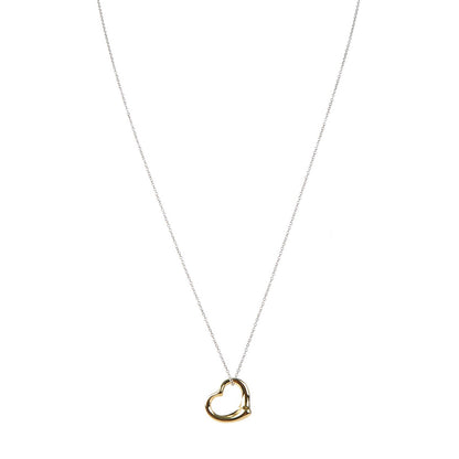 Tiffany Elsa Peretti 18K Yellow White Gold Small Open Heart Pendant Necklace 1 of 6