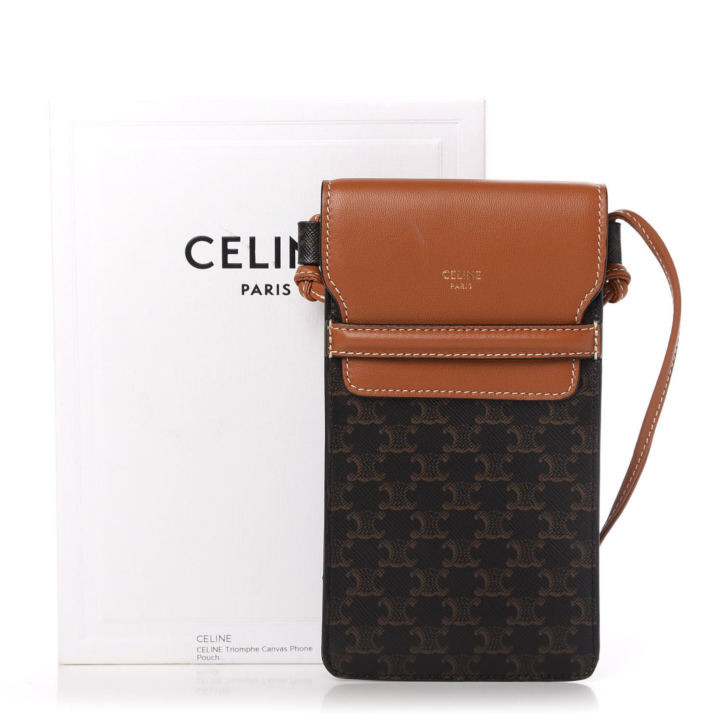 Triomphe Canvas Lambskin Phone Pouch With Flap Tan