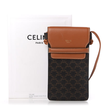 Celine Triomphe Canvas Lambskin Phone Pouch With Flap Tan 10 of 10