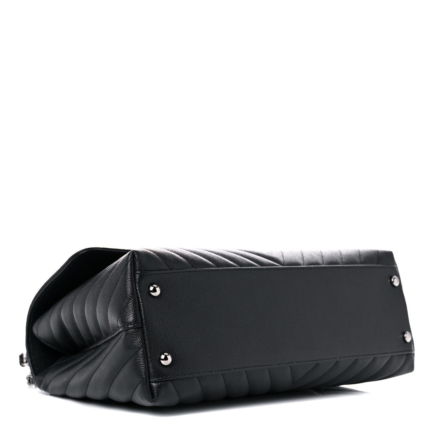 Caviar Chevron Quilted Medium Coco Handle Flap Black