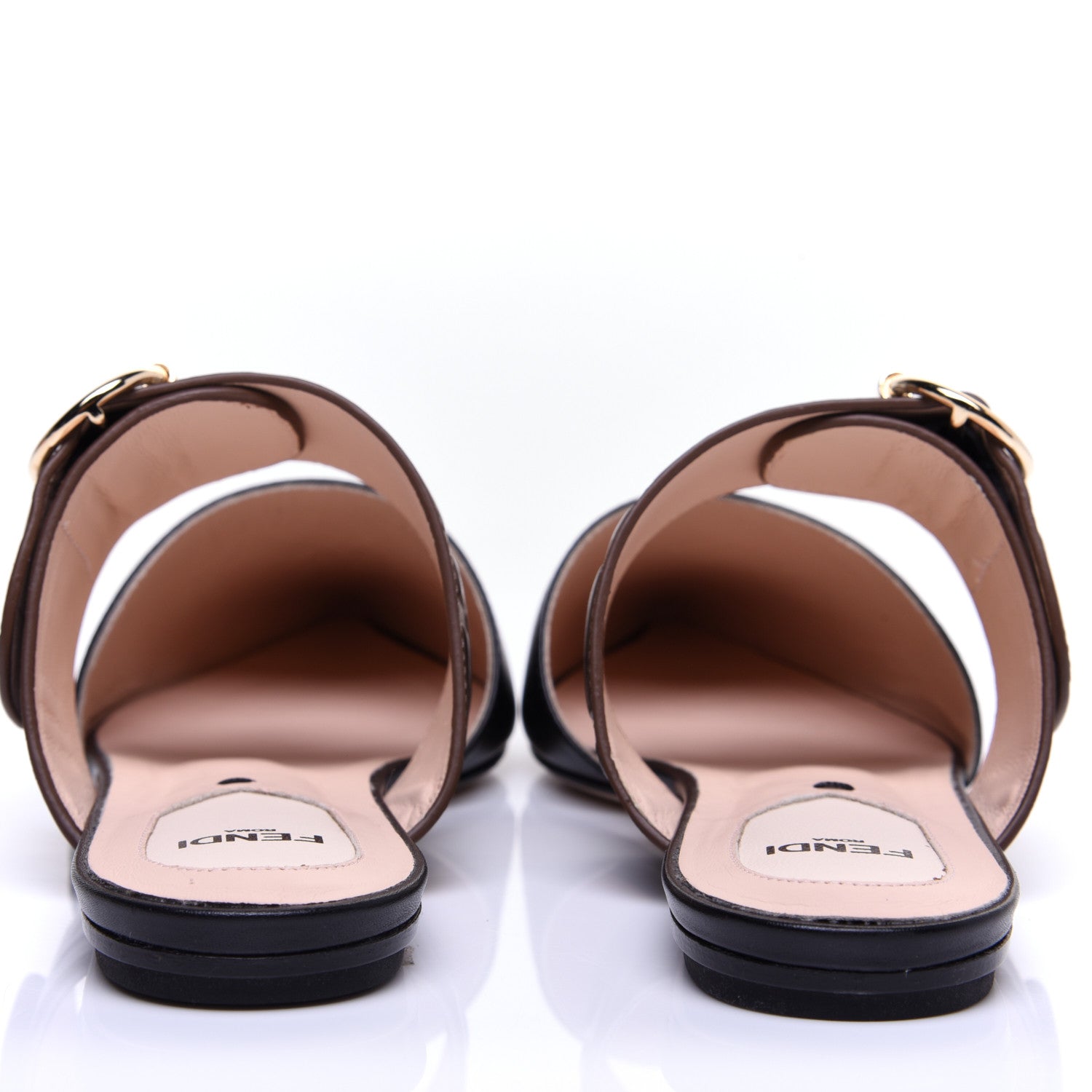 Fendi Vitello FF Embossed Buckle Flat Mules 35.5 Maya Black 4 of 11
