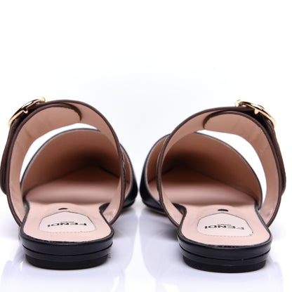 Fendi Vitello FF Embossed Buckle Flat Mules 35.5 Maya Black 4 of 11