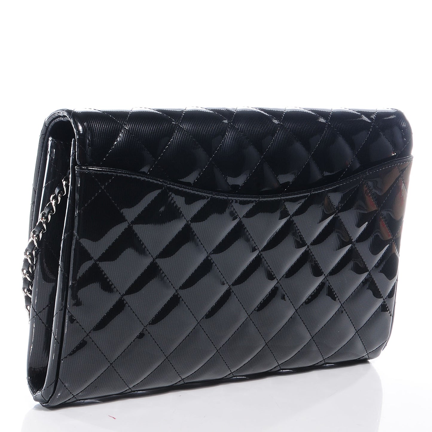 Striated Patent Quilted Clutch Flap Black