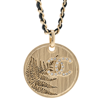 Chanel Lambskin Crystal CC Round Pendant Chain Necklace Gold Black 4 of 6