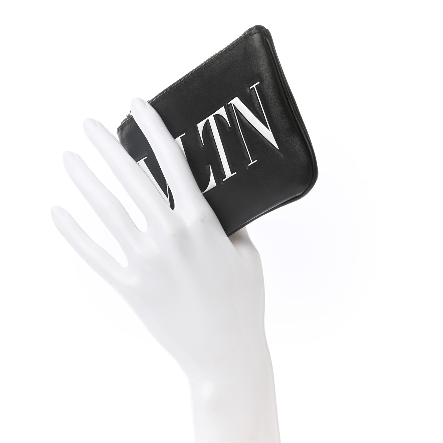 Calfskin VLTN Zip Pouch Black White