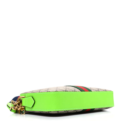 Gucci GG Supreme Monogram Textured Dollar Calfskin Web Ophidia Wristlet Shoulder Bag Beige Ebony Green 4 of 10