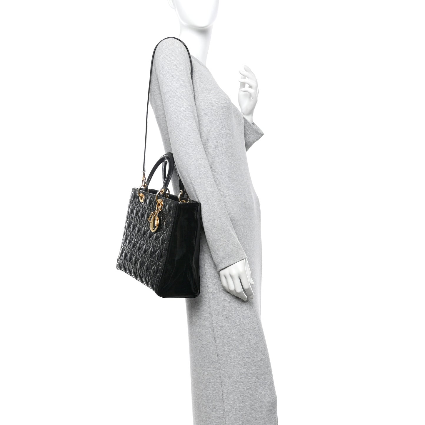 Patent Cannage Large Lady Dior Black